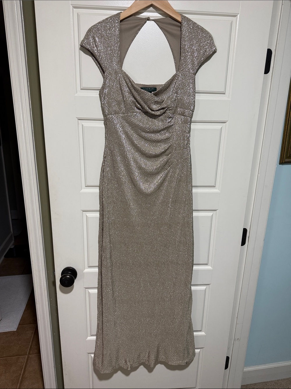 Ralph Lauren Metallic shimmer evening gown event Maxi Dress gold silver